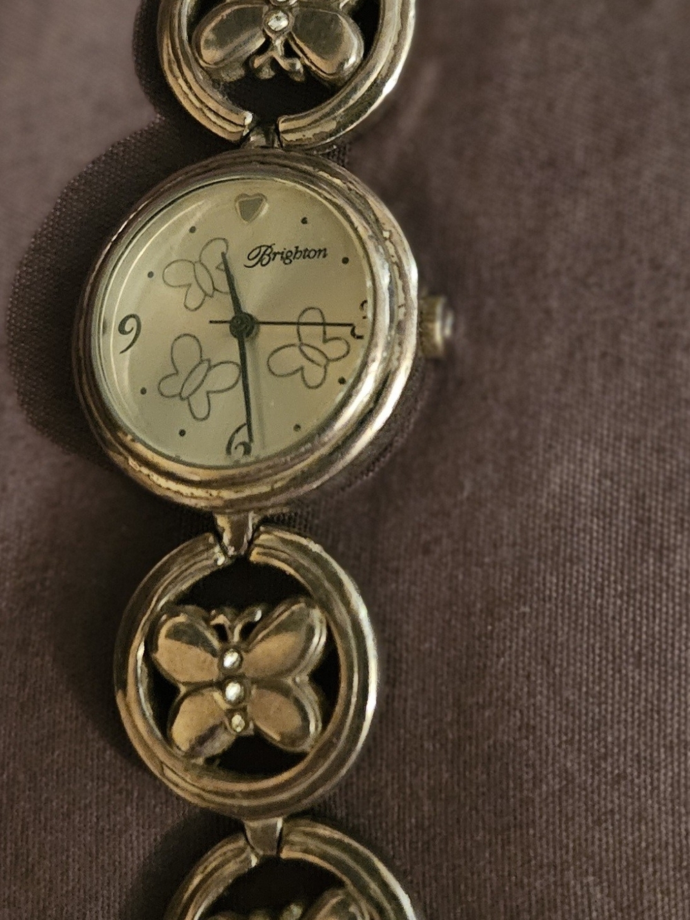 Brighton Silver-Tone Butterfly Link Watch with Cream Dial
